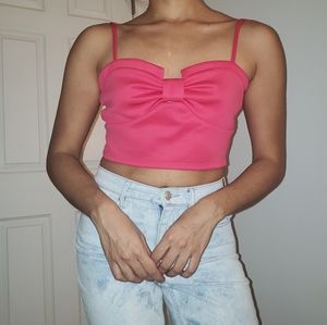 3/$15 Hot pink Bow Detail Crop Top (adjustable straps)